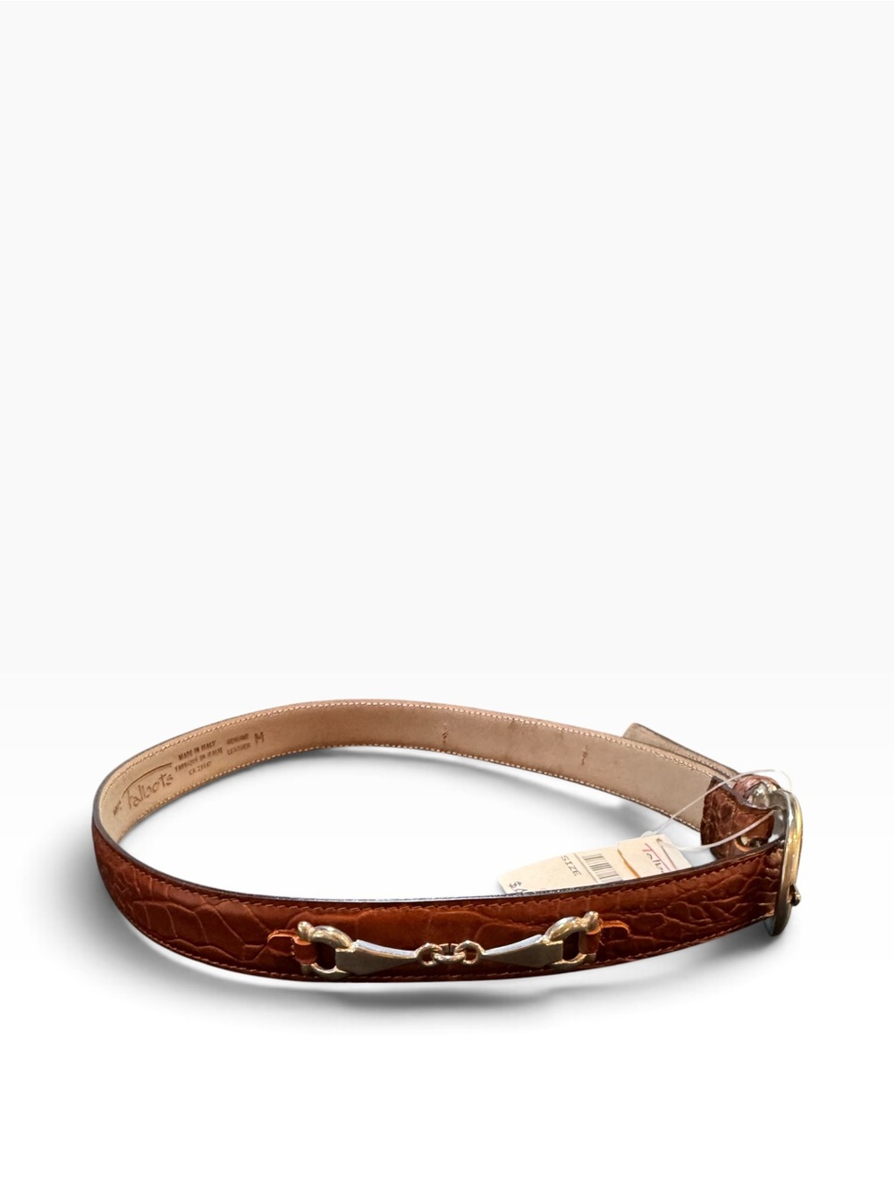 VTG 90s Talbots Leather Belt Brown Crocodile Alligator Embossed Italy SZ MED NEW